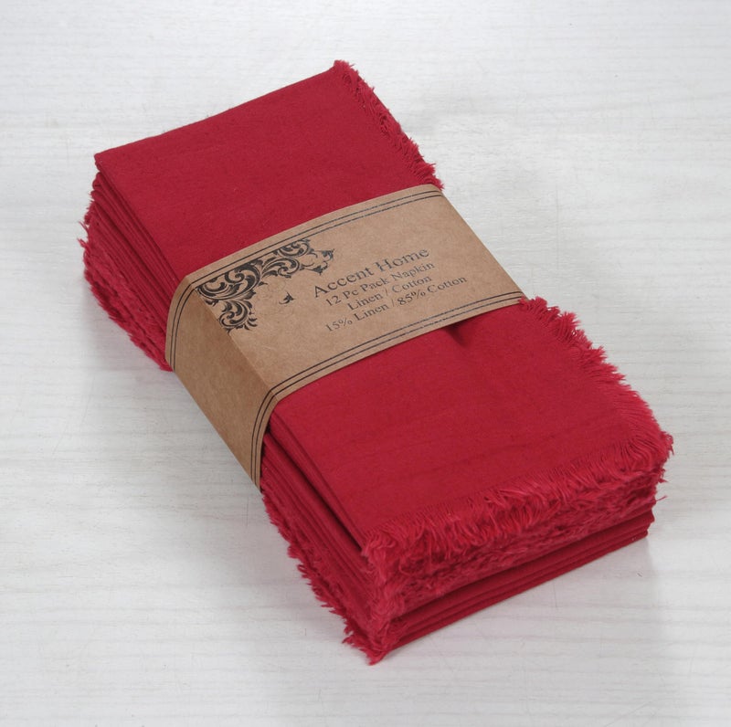 ACCENTHOME Red Cotton Linen Napkin Set of 12 18x18 inch Dinner Napkins - Washable Soft Premium Hotel Quality Reusable Hemmed Edges Napkins Perfect Table Linens for Family Dinners, Weddings - Image 1