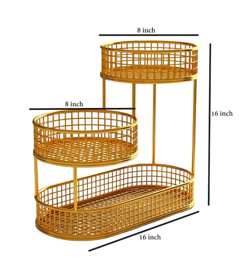 MAXXINN 3 Tier Metal Fruit Round Basket Fruit and Vegetables Organizer for Home Kitchen And Dinning| Multipurpose Fruits and Vegetables Basket Decor(Gold) - Image 2