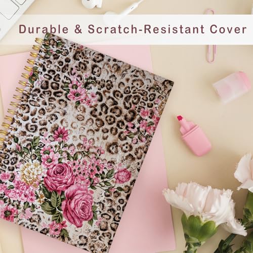 Lacama Leopard Print Gifts for Women, Cheetah Print Gifts Notebook Journal, Pink Floral Hardcover Spiral Notebook, School Office Supplies 160 Pages 5.5x8.3 - Image 4