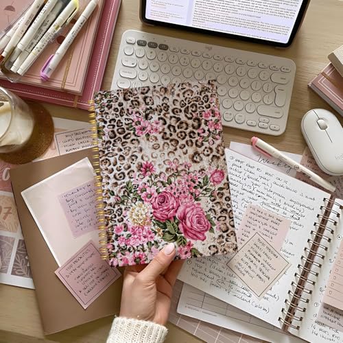 Lacama Leopard Print Gifts for Women, Cheetah Print Gifts Notebook Journal, Pink Floral Hardcover Spiral Notebook, School Office Supplies 160 Pages 5.5x8.3 - Image 2