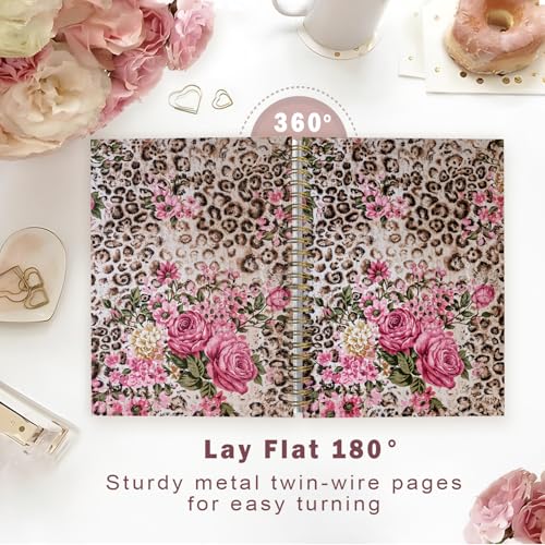 Lacama Leopard Print Gifts for Women, Cheetah Print Gifts Notebook Journal, Pink Floral Hardcover Spiral Notebook, School Office Supplies 160 Pages 5.5x8.3 - Image 3