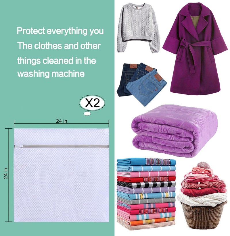 syhskhy 2 XXLarge Honeycomb Mesh Laundry Bags for Washing Machine 24 x 24 Inches lingerie bags for Laundry Travel Storage Organize Bag for Cotton ClothesSheet Shoes - Image 2