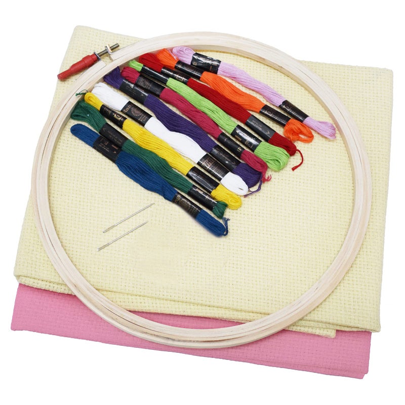 Asian Hobby Crafts Embroidery Kit with for Beginners,Cross Stitch Embroidery - Complete DIY Kit with Materials and Tutorial Pages (Color-Pink, Cream) - Image 1