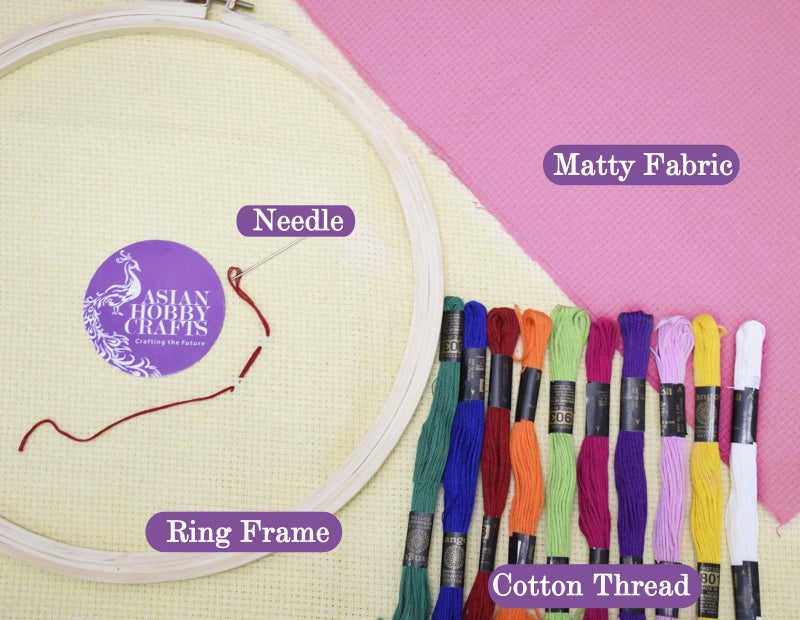 Asian Hobby Crafts Embroidery Kit with for Beginners,Cross Stitch Embroidery - Complete DIY Kit with Materials and Tutorial Pages (Color-Pink, Cream) - Image 2