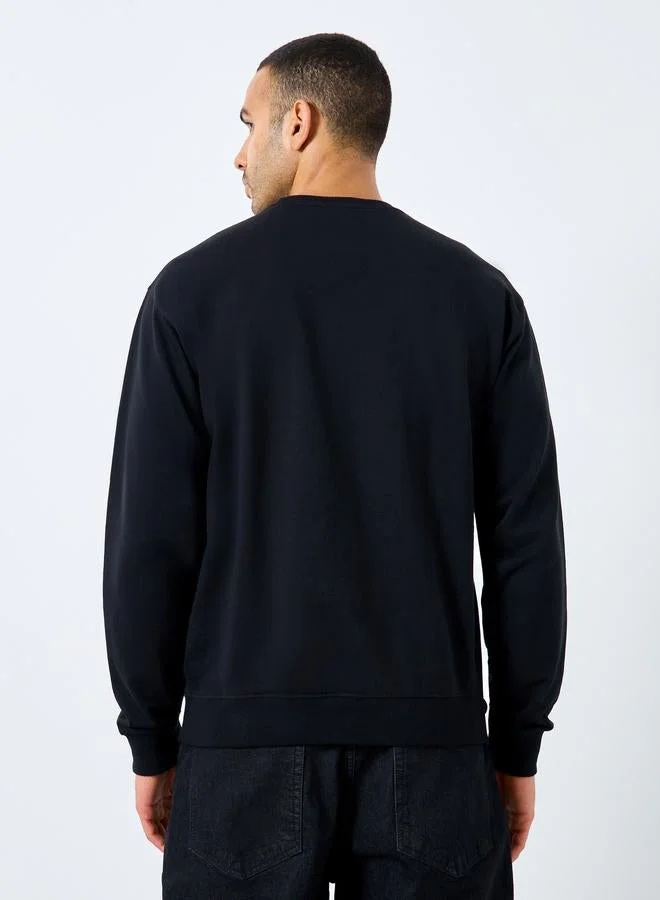 Styli Black Eco-Earth Relaxed Fit Slogan Print Sweatshirt for Men | Best Price UAE