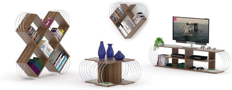 Home Canvas طاولة نهاية هومكانفاس - طاولة جانبية أنيقة من الجوز والكروم لغرفة المعيشة - Image 5