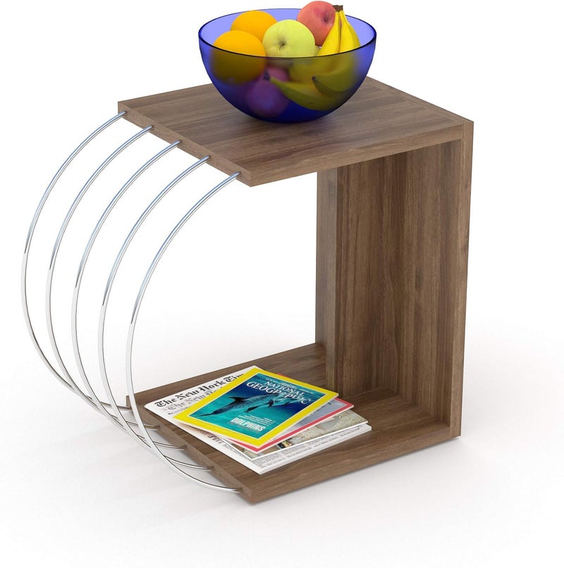 Home Canvas طاولة نهاية هومكانفاس - طاولة جانبية أنيقة من الجوز والكروم لغرفة المعيشة - Image 1