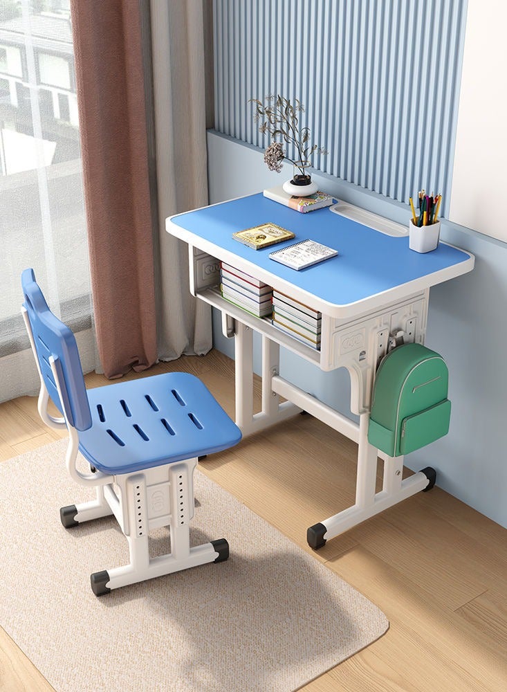 fashionhome Premium Children Study Desk Household Simple Desk and Chair Set Adjustable Blue - Image 1