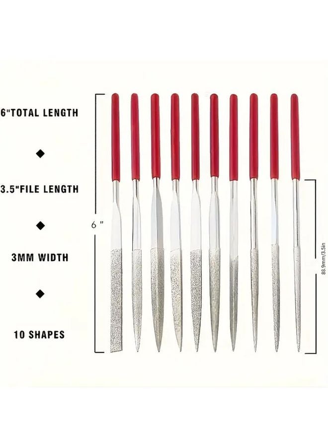 10pcs Mini Diamond File Set 180mm Electroplated Alloy Sharpening Tool For Wood Metal Plastic - Image 4