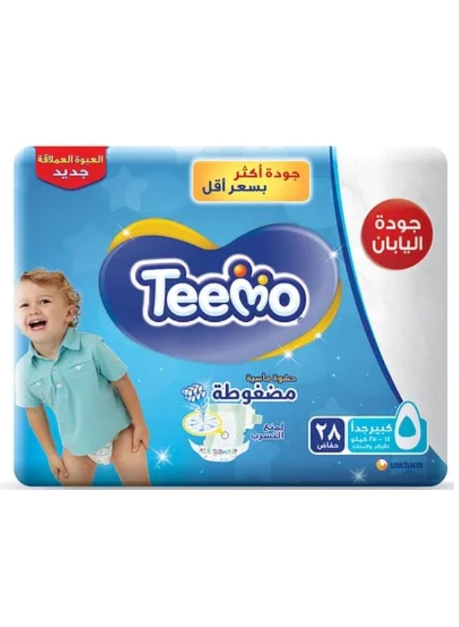 Teemo حفاضات أطفال حجم جونيور 5 (14-25 كجم) عبوة كبيرة 28 حفاضة - Image 1