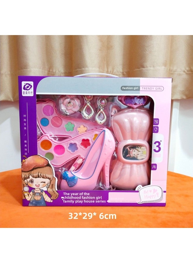Fashion Girl Parent-Child Coolhouse Series Simulation High-heeled Shoes Bag Exquisite Makeup Jewelry Headflower Earrings Hair Cards-Color:Magenta  - Image 1