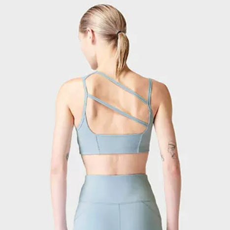 New yoga top womens sleeveless back asymmetric sports underwear bra base with chest pad a generation of hair MR824 light blue with chest pad