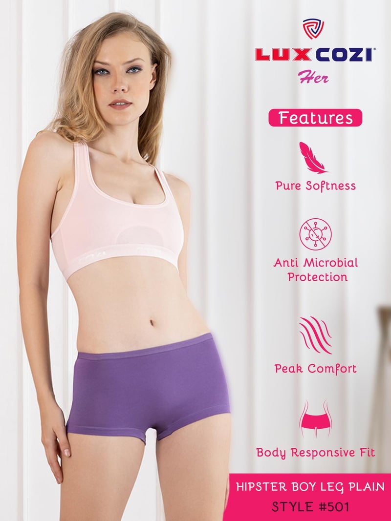 Lux Cozi for Her Cotton Women's Body Leg Plain Boy Short Panties (Colors and Prints May Vary) (COZIHER_PTY_1001_5PC_Assorted_80) - Image 4