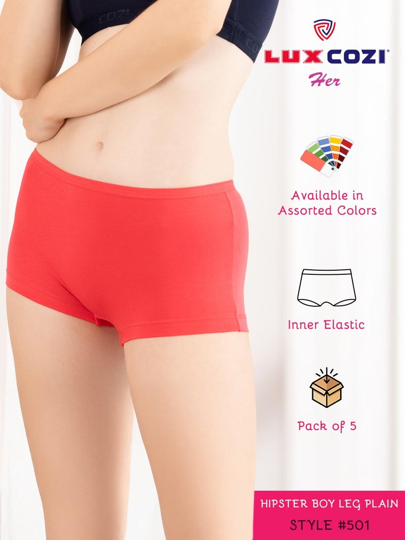 Lux Cozi for Her Cotton Women's Body Leg Plain Boy Short Panties (Colors and Prints May Vary) (COZIHER_PTY_1001_5PC_Assorted_80) - Image 3