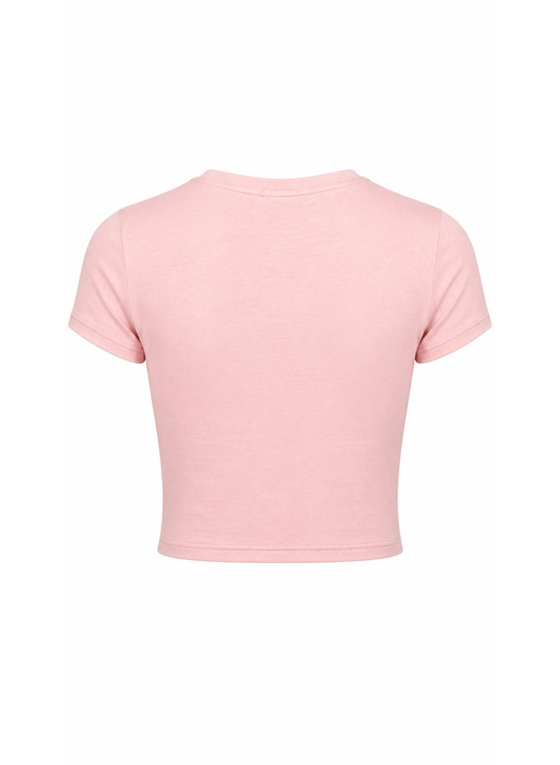 Women's Pastel Pink Cropped T-Shirt with Rhinestone Heart & Love Design - Image 2