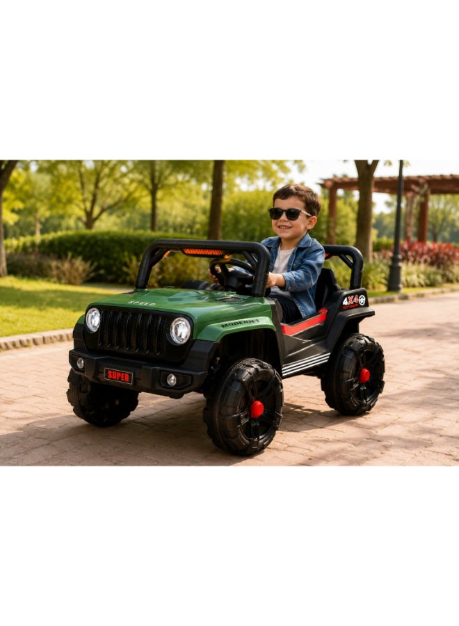 Toy Land Kids Electric Ride-On Off-Road Jeep 12V Battery Powered SUV Toy Car with LED Lights-Green - Image 3