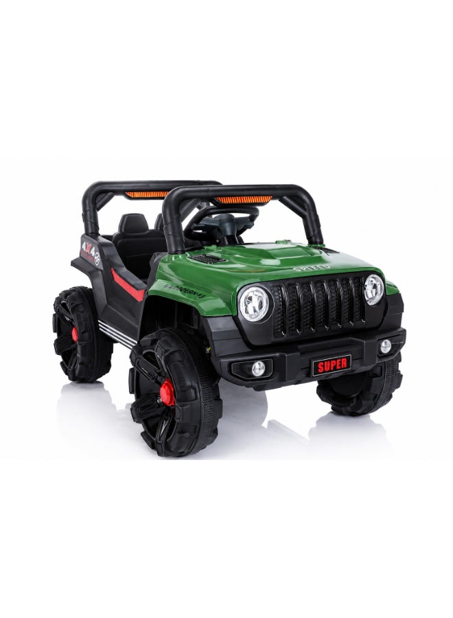 Toy Land Kids Electric Ride-On Off-Road Jeep 12V Battery Powered SUV Toy Car with LED Lights-Green - Image 1