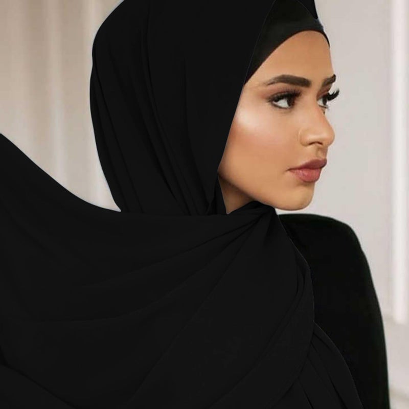 Piewag Hijab Scarf for Women Soft Cotton Muslim Jersey Hijab Head Wrap Scarves Fashion Long Scarf Shawls Black - Image 2