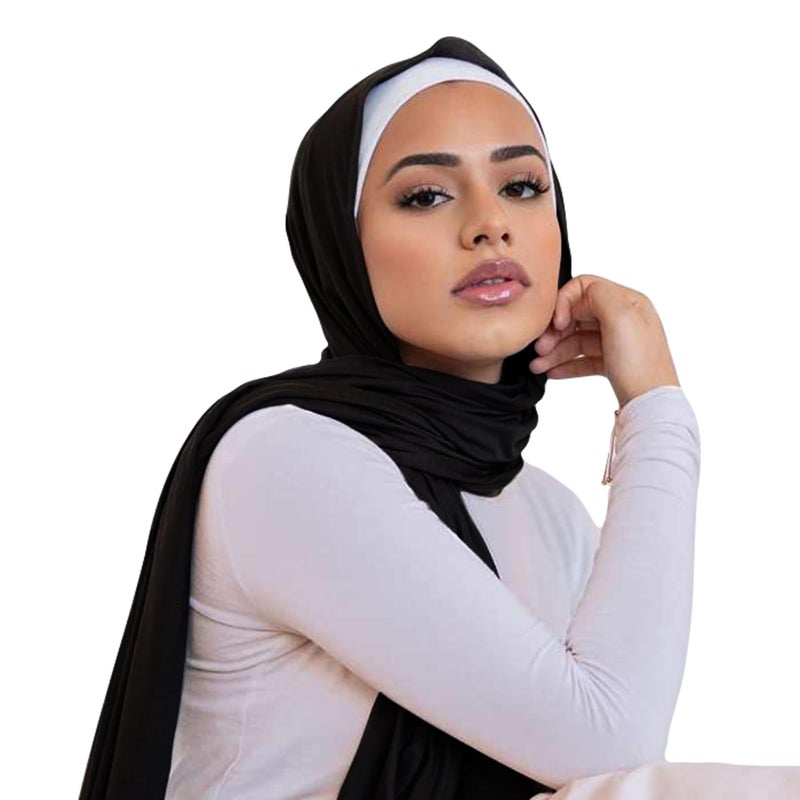 Piewag Hijab Scarf for Women Soft Cotton Muslim Jersey Hijab Head Wrap Scarves Fashion Long Scarf Shawls Black - Image 1