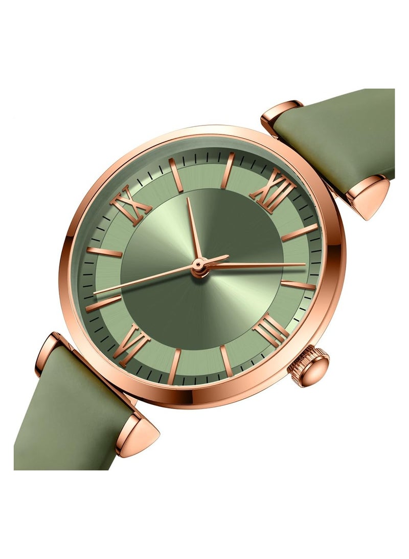 Zikra Wrist Watch for Women, Fashionable Quartz Analog Ladies Watch, Border Watch,  Womens Gold Classic Quartz Watch, 3 Hand Classic Quartz Watch, Glass Leather Strap, with Leather Strap (Green) - Image 2