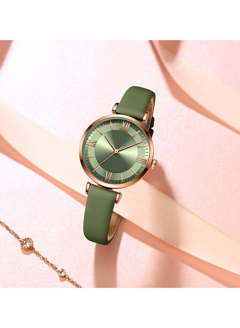 Zikra Wrist Watch for Women, Fashionable Quartz Analog Ladies Watch, Border Watch,  Womens Gold Classic Quartz Watch, 3 Hand Classic Quartz Watch, Glass Leather Strap, with Leather Strap (Green) - Image 4