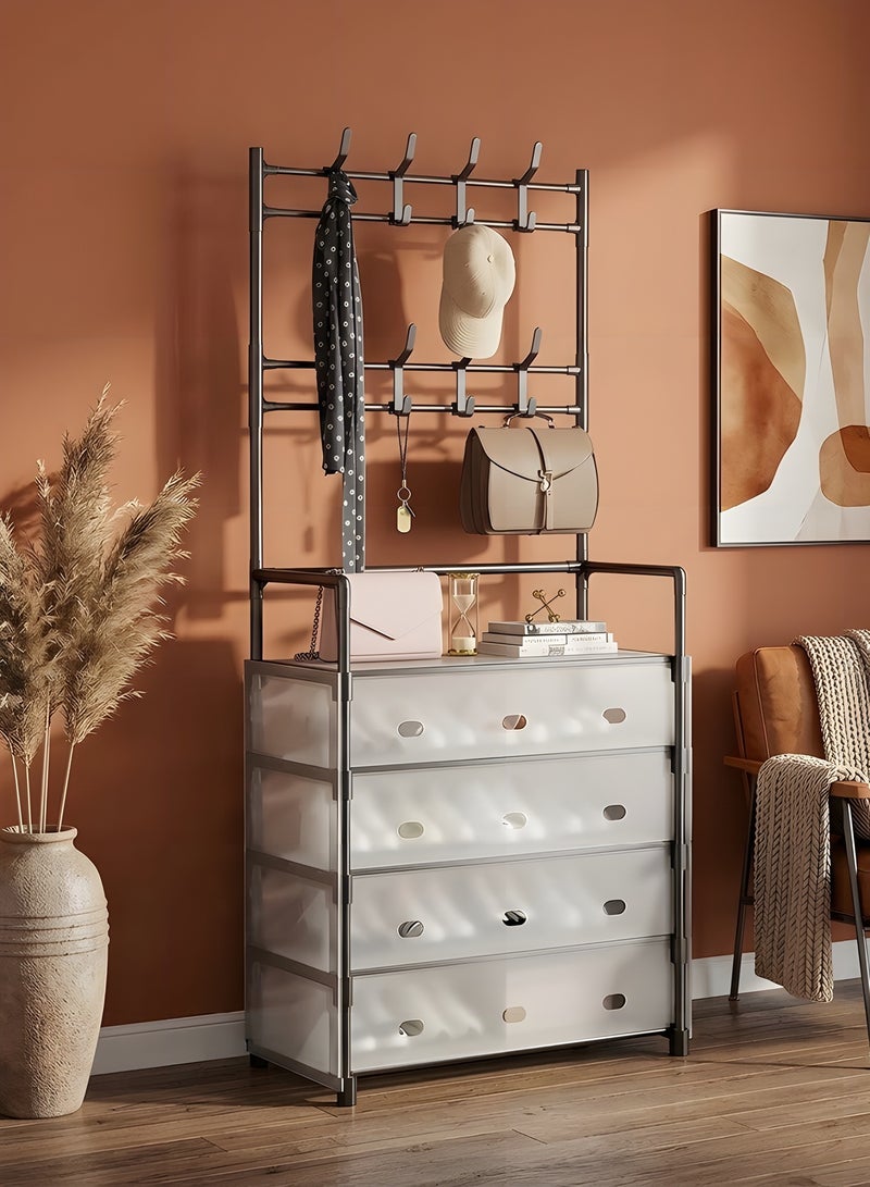 بيوينتي رف الأحذية من 5 طبقات مع غطاء طبقة مقاومة للغبار قوي يحمل ما يصل إلى 30-38 أزواج من منظم الأحذية الموفرة للمساحة للخزانة ، المدخل ، رف تخزين الأحذية الدائم للرجال والنساء والأطفال (رف قبعة الأحذية من 5 طبقات) - Image 1