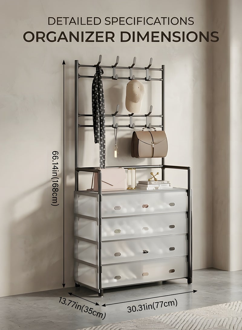 بيوينتي رف الأحذية من 5 طبقات مع غطاء طبقة مقاومة للغبار قوي يحمل ما يصل إلى 30-38 أزواج من منظم الأحذية الموفرة للمساحة للخزانة ، المدخل ، رف تخزين الأحذية الدائم للرجال والنساء والأطفال (رف قبعة الأحذية من 5 طبقات) - Image 2