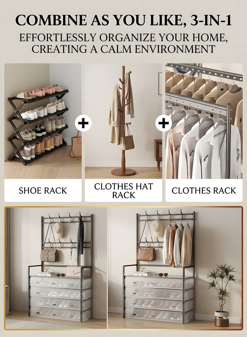 بيوينتي رف الأحذية من 5 طبقات مع غطاء طبقة مقاومة للغبار قوي يحمل ما يصل إلى 30-38 أزواج من منظم الأحذية الموفرة للمساحة للخزانة ، المدخل ، رف تخزين الأحذية الدائم للرجال والنساء والأطفال (رف قبعة الأحذية من 5 طبقات) - Image 3