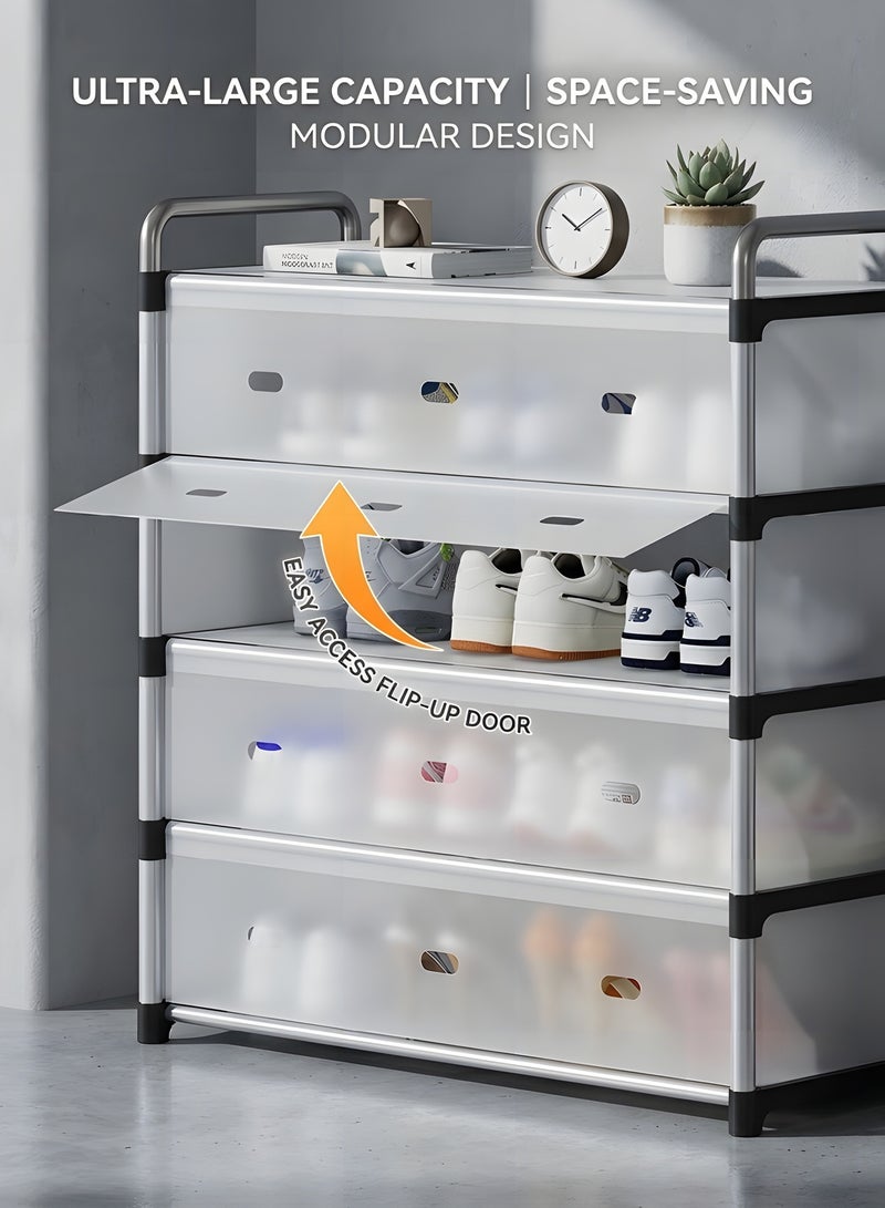 بيوينتي رف الأحذية من 5 طبقات مع غطاء طبقة مقاومة للغبار قوي يحمل ما يصل إلى 30-38 أزواج من منظم الأحذية الموفرة للمساحة للخزانة ، المدخل ، رف تخزين الأحذية الدائم للرجال والنساء والأطفال (رف قبعة الأحذية من 5 طبقات) - Image 4