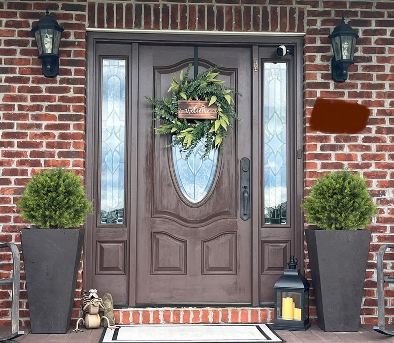 THE BLOOM TIMES 2ft Artificial Cedar Topiary Ball Trees Outdoor, 24" UV Resistant Faux Potted Plants Outside, Realistic Fake Greenery Evergreen Pine Cypress Bushes Shrubs for Front Porch Planter Indoor Decor Set of 2 - Image 3