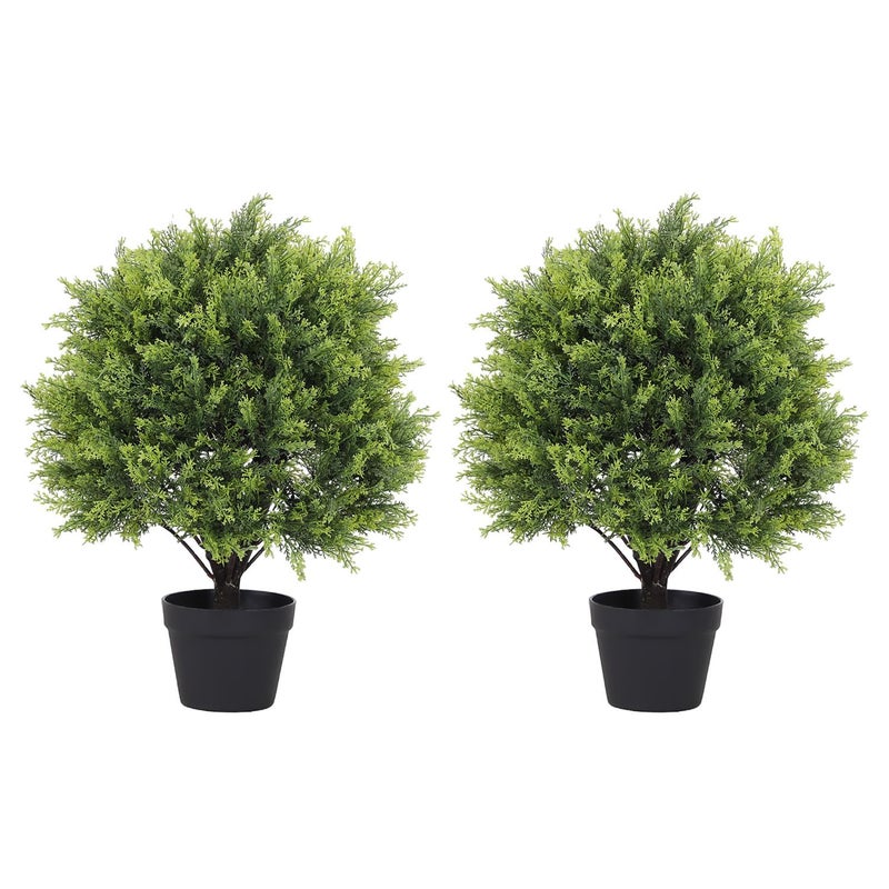 THE BLOOM TIMES 2ft Artificial Cedar Topiary Ball Trees Outdoor, 24" UV Resistant Faux Potted Plants Outside, Realistic Fake Greenery Evergreen Pine Cypress Bushes Shrubs for Front Porch Planter Indoor Decor Set of 2 - Image 1