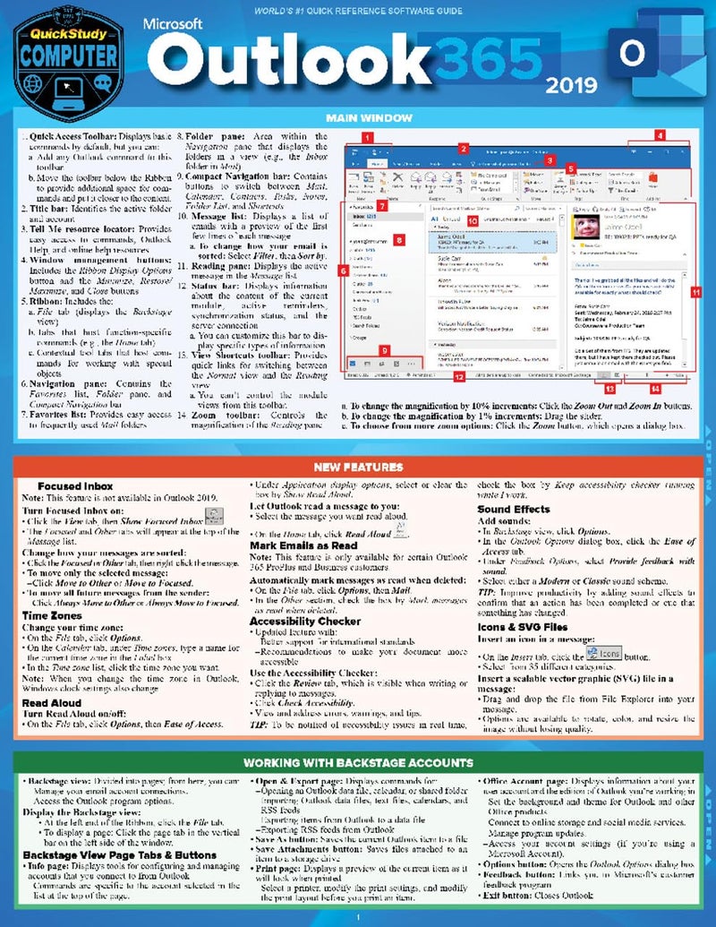 QuickStudy Microsoft Outlook 365 - 2019: A Laminated Software Reference Guide - Image 2