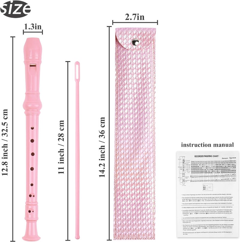 Jasenna Recorder Instrument for Beginner Adults,8-Hole Soprano Descant Recorder Music Flute with with Cleaning Rod & Leather Case For Home Entertainment(2-Flash Woven Pink2) - Image 2