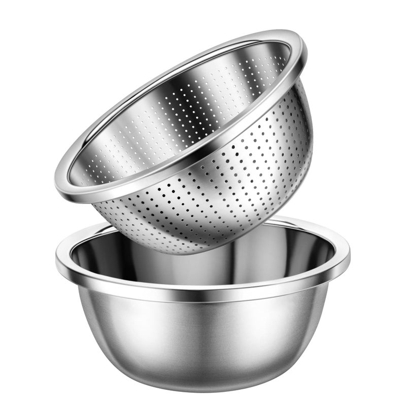 Gulex Colander 304 Stainless Steel 3quart with Mixing Bowls Strainer for Kitchen Food For washing vegetables fruit rice Dishwasher Safe 2PC