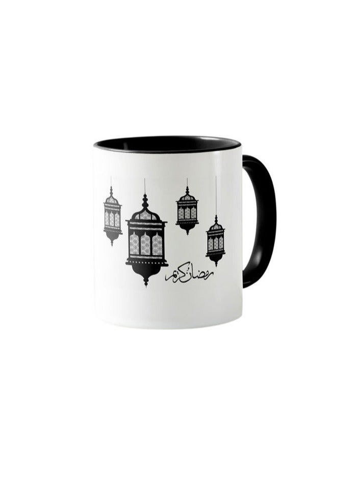 RYN Mug With Design Ramadan Mubark Lanterns White & Black - Image 1