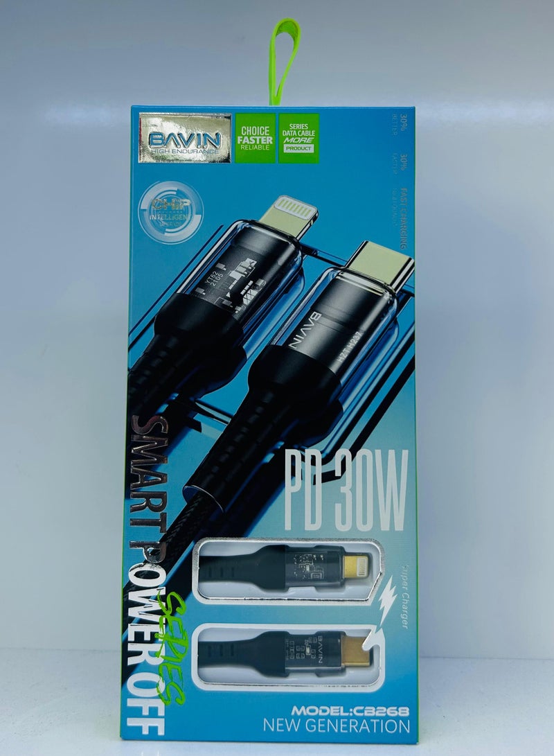 Bavin CB-268 Type-C to Lightning Cable – 1M Fast Charging & Data Transfer, USB-C to iPhone Cable, Durable PVC/TPE Build, Lightweight, Compatible with iPhone, iPad & Lightning Devices