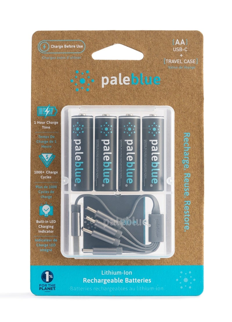 paleblue AA Rechargeable Li-Ion Batteries (4-Pack) with USB-A to USB-C Cable; 1.5V, 2550mWh/1700mAh, 1000+ Cycles, Fast Charging Under 1.9 Hour, Lithium Batteries for Smart Devices, Toys & Remotes, No External Charger Needed - Image 4