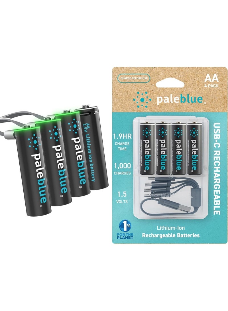 paleblue AA Rechargeable Li-Ion Batteries (4-Pack) with USB-A to USB-C Cable; 1.5V, 2550mWh/1700mAh, 1000+ Cycles, Fast Charging Under 1.9 Hour, Lithium Batteries for Smart Devices, Toys & Remotes, No External Charger Needed - Image 2