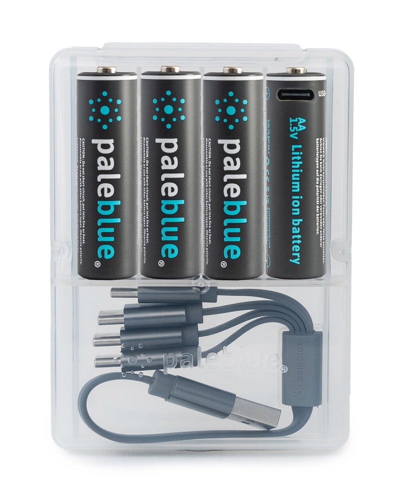 paleblue AA Rechargeable Li-Ion Batteries (4-Pack) with USB-A to USB-C Cable; 1.5V, 2550mWh/1700mAh, 1000+ Cycles, Fast Charging Under 1.9 Hour, Lithium Batteries for Smart Devices, Toys & Remotes, No External Charger Needed - Image 1