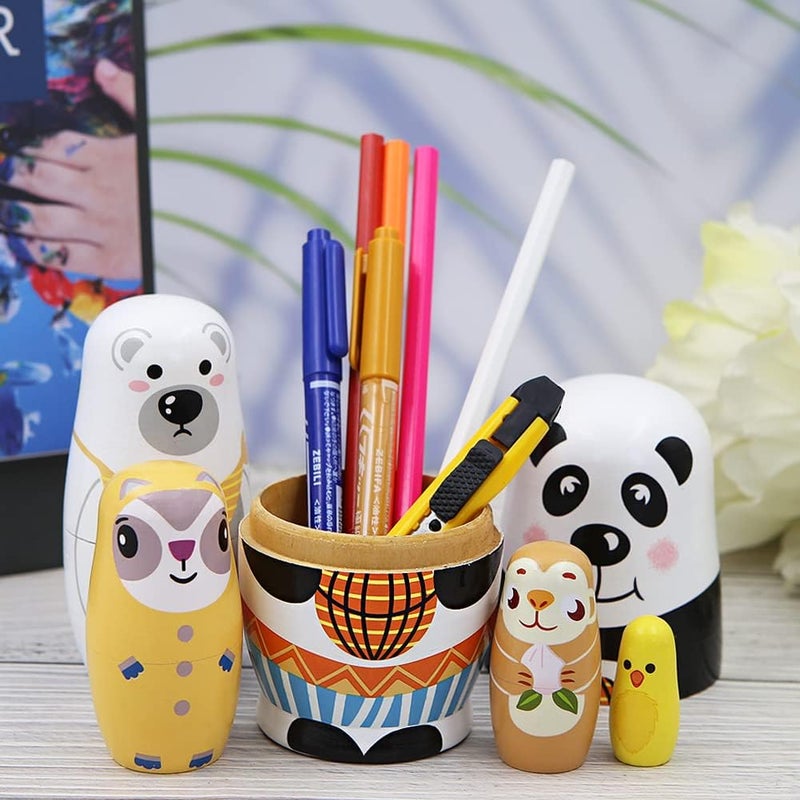 Winterworm Set of 5 Panda Nesting Dolls White Bear Raccoon Monkey Chick Wooden Russian Nesting Dolls Kids Stacking Toys Home Decor Christmas Birthday Party Decoration Gift  - Image 5