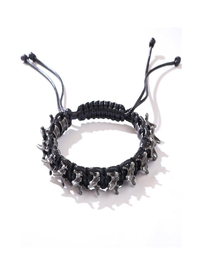 IS4U Gothic Skeleton Bracelets for Men Women Punk Bone Keel Charm Bracelets Adjustable Vertebrae Woven Bracelet Lightweight Hypoallergenic Stretch Bracelet Halloween Birthday Party Holiday Valentines Day Jewelry (Black) - Image 1