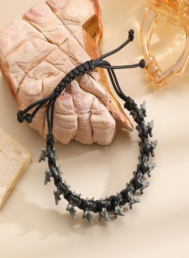 IS4U Gothic Skeleton Bracelets for Men Women Punk Bone Keel Charm Bracelets Adjustable Vertebrae Woven Bracelet Lightweight Hypoallergenic Stretch Bracelet Halloween Birthday Party Holiday Valentines Day Jewelry (Black) - Image 5