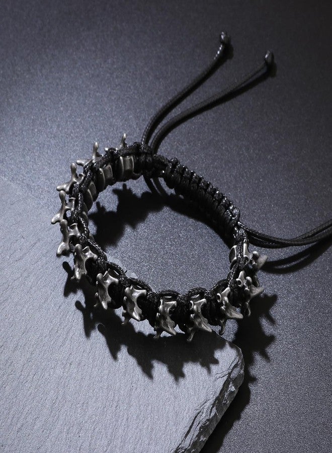 IS4U Gothic Skeleton Bracelets for Men Women Punk Bone Keel Charm Bracelets Adjustable Vertebrae Woven Bracelet Lightweight Hypoallergenic Stretch Bracelet Halloween Birthday Party Holiday Valentines Day Jewelry (Black) - Image 3