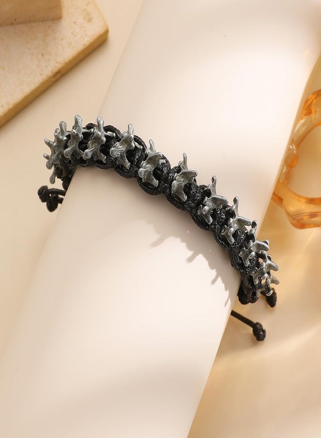 IS4U Gothic Skeleton Bracelets for Men Women Punk Bone Keel Charm Bracelets Adjustable Vertebrae Woven Bracelet Lightweight Hypoallergenic Stretch Bracelet Halloween Birthday Party Holiday Valentines Day Jewelry (Black) - Image 4