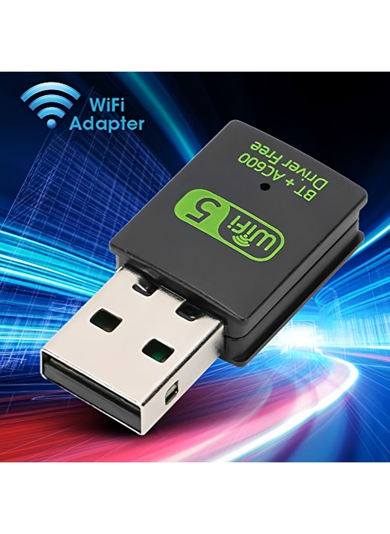 FLOWING 600m Dual Band Bluetooth Wireless Network Card 2.4g/5g Computer Wireless USB Bluetooth wifi 2-in-1 Network Card Drive Free USB WiFi Bluetooth Adapter for PC/Laptop/Desktop Mini WiFi Adapter  - Image 1