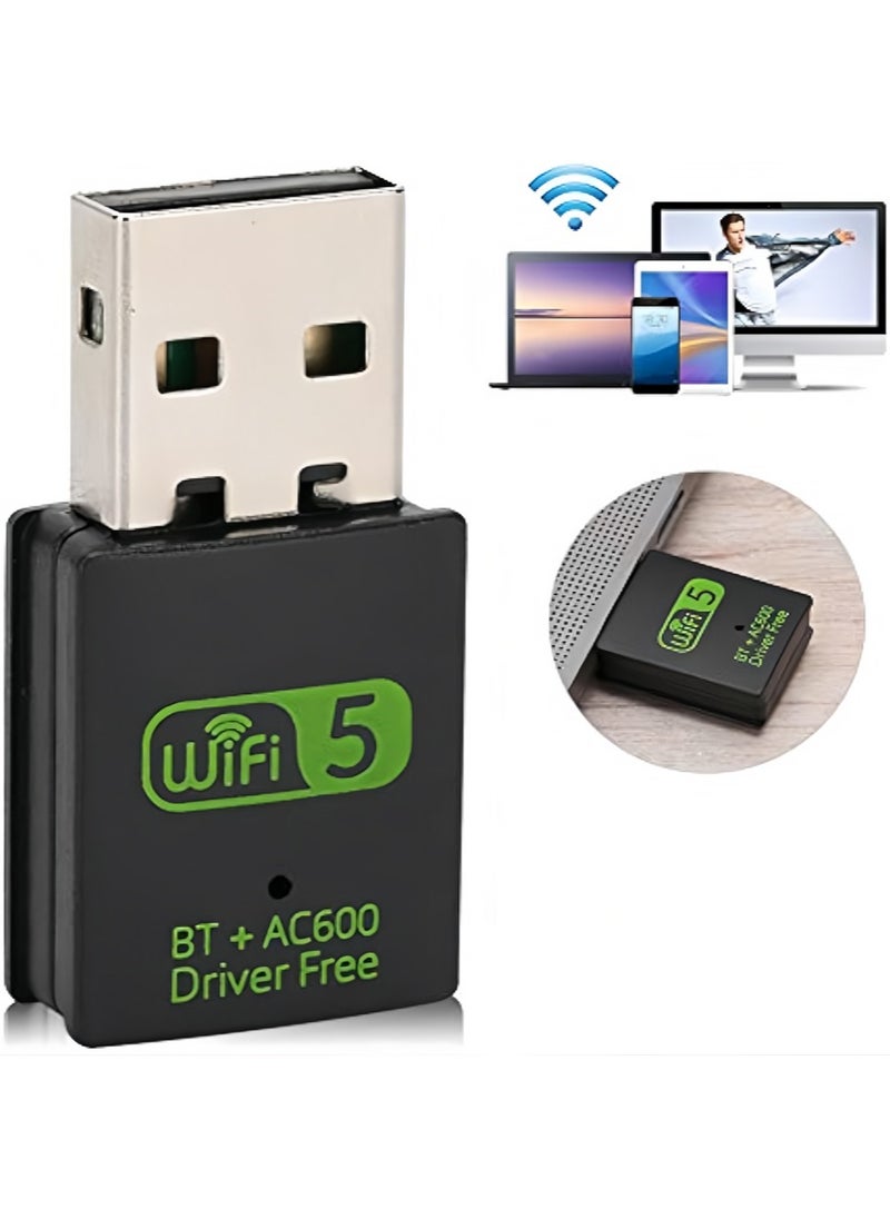 FLOWING 600m Dual Band Bluetooth Wireless Network Card 2.4g/5g Computer Wireless USB Bluetooth wifi 2-in-1 Network Card Drive Free USB WiFi Bluetooth Adapter for PC/Laptop/Desktop Mini WiFi Adapter  - Image 2