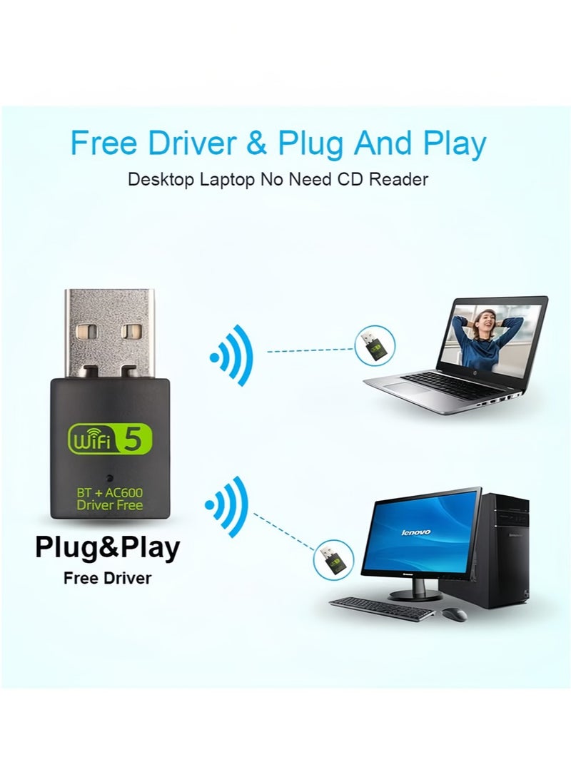 FLOWING 600m Dual Band Bluetooth Wireless Network Card 2.4g/5g Computer Wireless USB Bluetooth wifi 2-in-1 Network Card Drive Free USB WiFi Bluetooth Adapter for PC/Laptop/Desktop Mini WiFi Adapter  - Image 5