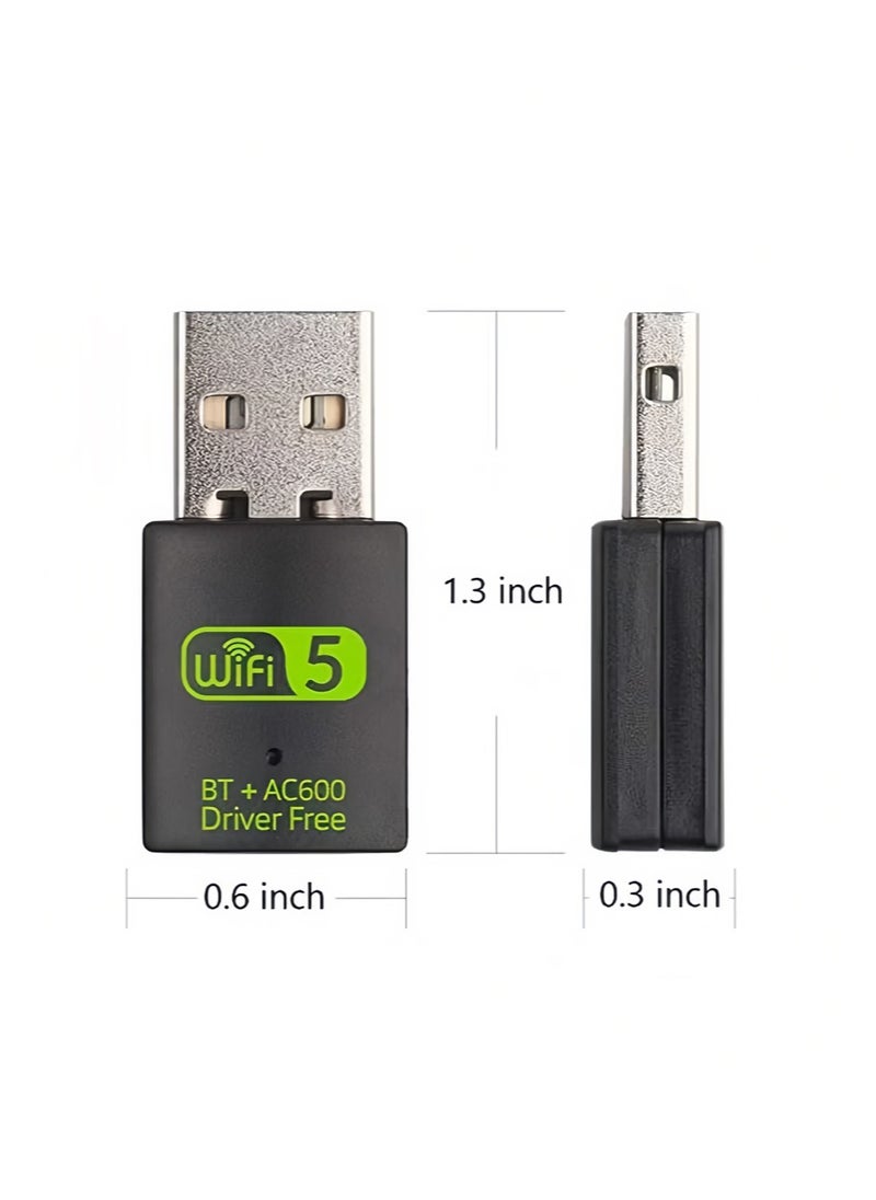 FLOWING - 600m Dual Band Bluetooth Wireless Network Card 2.4g/5g Computer Wireless USB Bluetooth wifi 2-in-1 Network Card Drive Free USB WiFi Bluetooth Adapter for PC/Laptop/Desktop Mini WiFi Adapter - Image 1