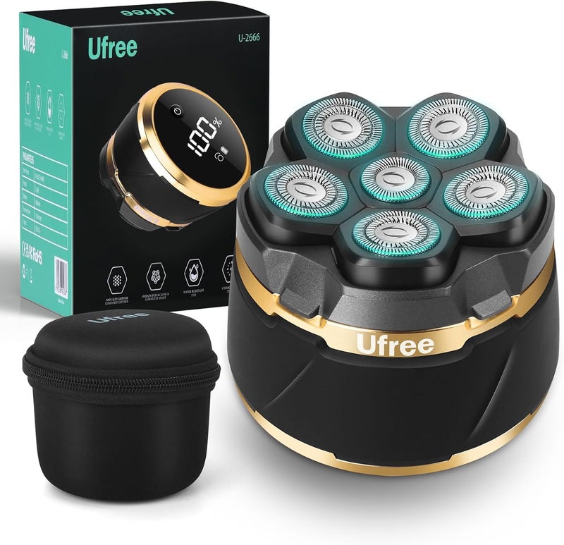 UFREE ماكينات حلاقة Ufree للرجال الصلع كهربائية ماكينة حلاقة للرجال قابلة لإعادة الشحن ماكينة حلاقة رأس صلع مغناطيسية 6D مقاومة للماء لرأس الوجه مجموعة حلاقة للرجال هدايا للرجال