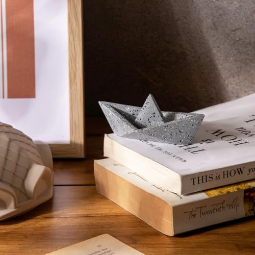 ESQ Living Concrete Stylish Boat Paper Weight for Office Table | Stylish & Fancy Desktop Showpiece | Durable Concrete Material - Speckled Grey - Image 4